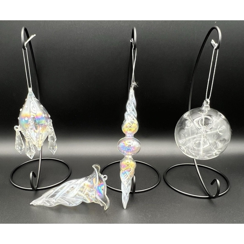 Clear & Iridescent Ornaments Hand Blown Variety Shapes Beautiful Vintage Lot